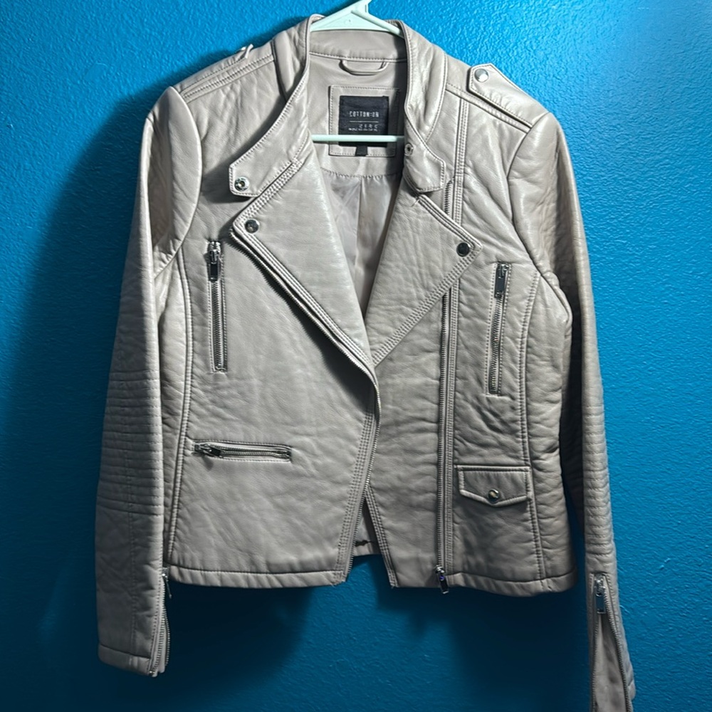 Cotton On faux leather jacket beige color